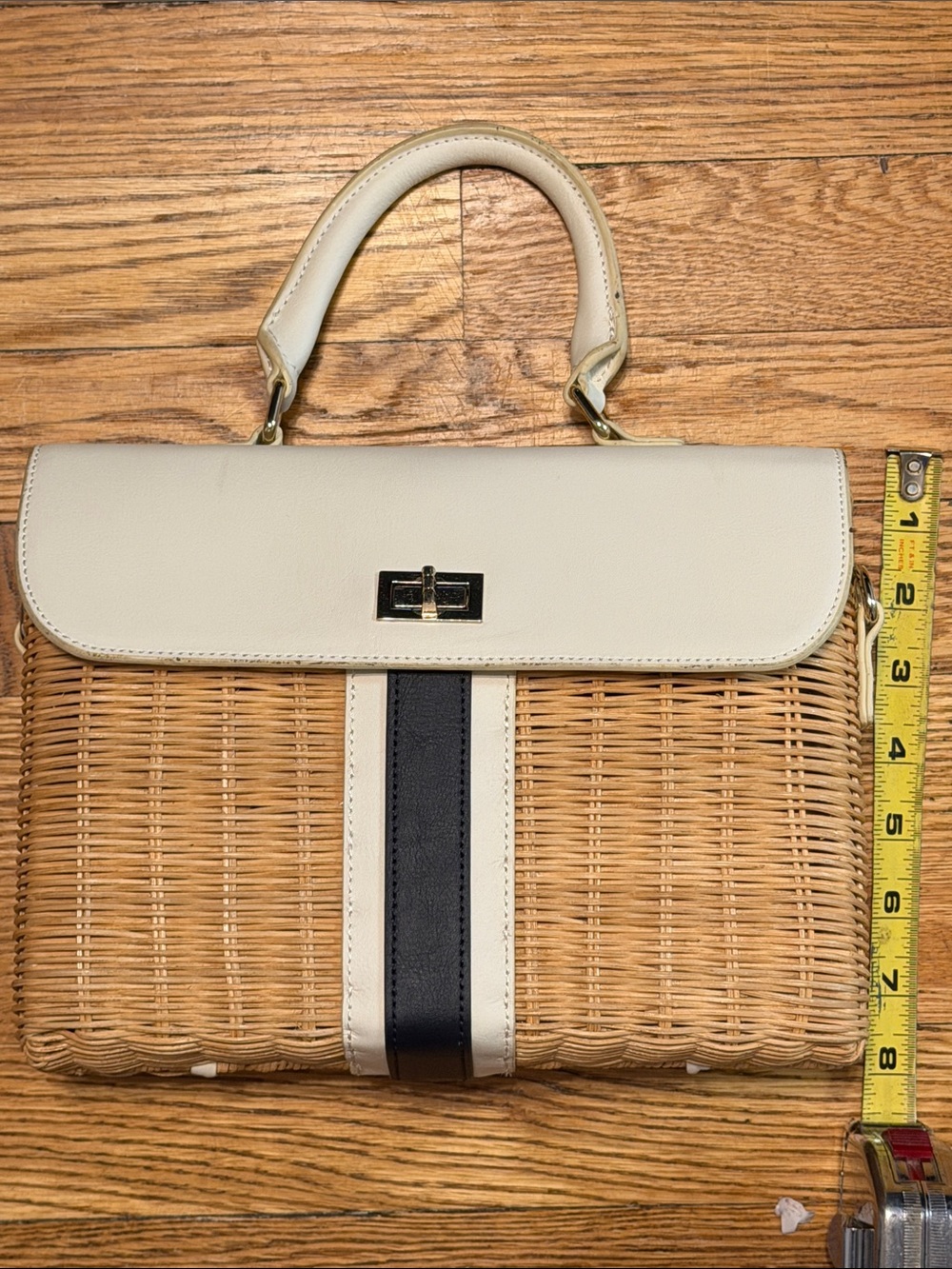 Talbots Cream & Black Woven  Satchel purse